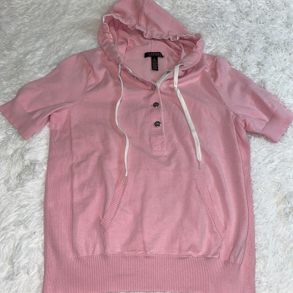 Lauren Ralph Lauren Pull over hoodie pink sweater with Kangaroo pocket - Picture 1 of 6